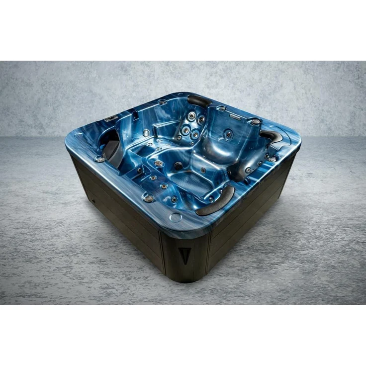 PureHaven Outdoor-Whirlpool 215x215 cm für 5 Personen mit 53 Massagedüsen Heizung Farblicht und Thermoabdeckung UV-Wasseraufbereitung 2 Liegeflächen – Bild 3