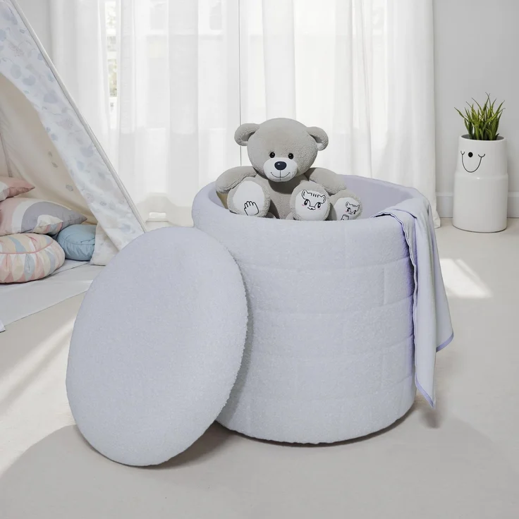 Sitzhocker mit Stauraum 40x40x45 cm Stoff Weiß abnehmbarer Deckel gepolstert Wohnzimmer – Bild 4