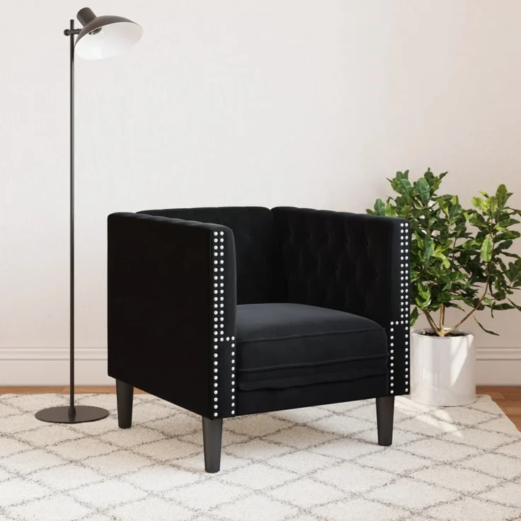 vidaXL Chesterfield-Sessel Schwarz Samt 372678 – Bild 2