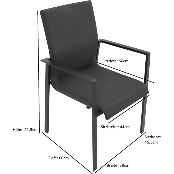 DEGAMO REIMS Gartengarnitur, Alu + Keramikoptik, anthrazit, 9-teilig grau (8x Stapelsessel, 1x Ausziehtisch 180/240x100cm) – Bild 3