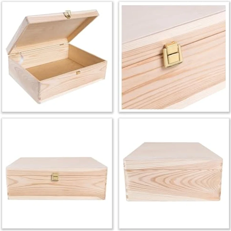 Creative Deco Holzkiste Natur mit Deckel und Schloss, Erinnerungsbox Baby Groß Holzbox mit Deckel Unlackiert Kasten – Bild 10