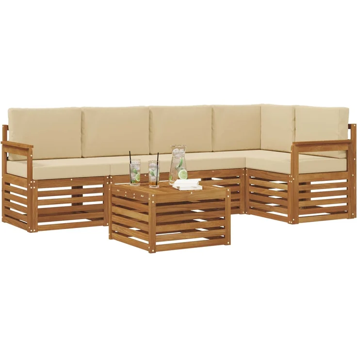 vidaXL Outdoor-Sofagarnitur 6 stk. 5-Sitzer Natur und Beige 3374838 – Bild 3