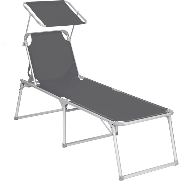 SONGMICS klappbare Sonnenliege, 65 x 200 x 48 cm, bis 150 kg belastbar, Liegestuhl, Gartenliege, extra groß, mit Sonnendach, Rückenlehne verstellbar, dunkelgrau GCB26GY – Bild 1