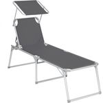 SONGMICS klappbare Sonnenliege, 65 x 200 x 48 cm, bis 150 kg belastbar, Liegestuhl, Gartenliege, extra groß, mit Sonnendach, Rückenlehne verstellbar, dunkelgrau GCB26GY