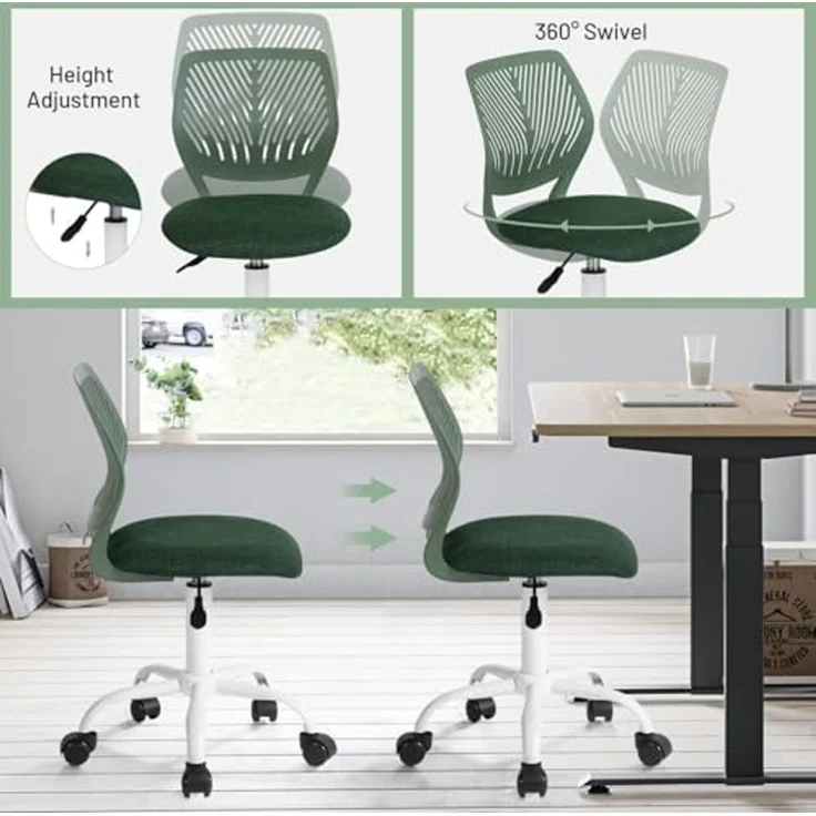 FurnitureR Kinder Schreibtischstuhl, höhenverstellbarer Drehstuhl mit kleinem Loch Rückenlehne Design, geeignet für Kinderzimmer oder Arbeitszimmer, Molandi Dunkelgrün – Bild 4