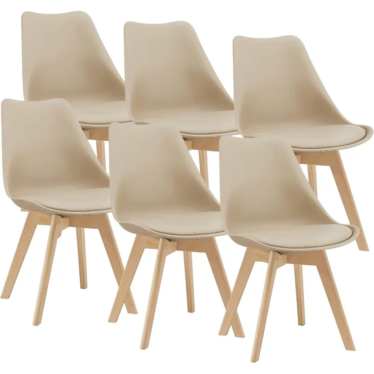 Esszimmerstuhl Fläten 6er Set Kunstleder Beige [en. casa]