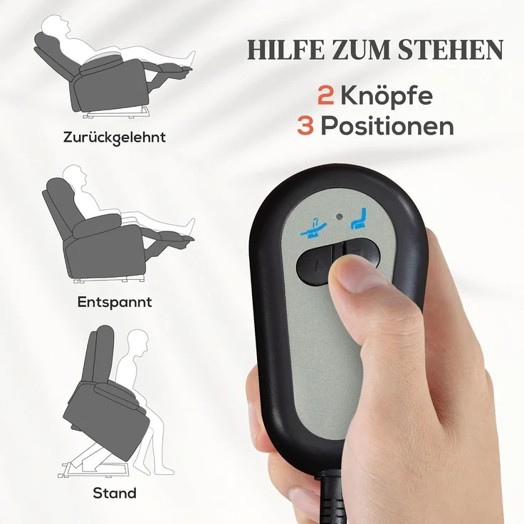 HOMCOM Massagesessel Sessel mit Aufstehhilfe, Fernsehsessel mit Leinenoptik (Relaxsessel, 1-St, Kinosessel), bis 150 kg belastbar, Hellgrau – Bild 4