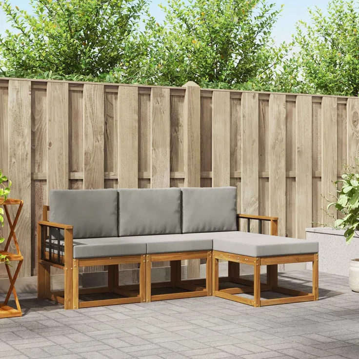 vidaXL Outdoor-Sofagarnitur mit Kissen 4 pcs Natürlich und Hellgrau 3366229