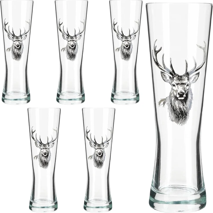 MamboCat Bierglas Alois 6er Set Weizenglas 0,5 L Hirschmotiv Geschenkverpackung, Glas – Bild 3