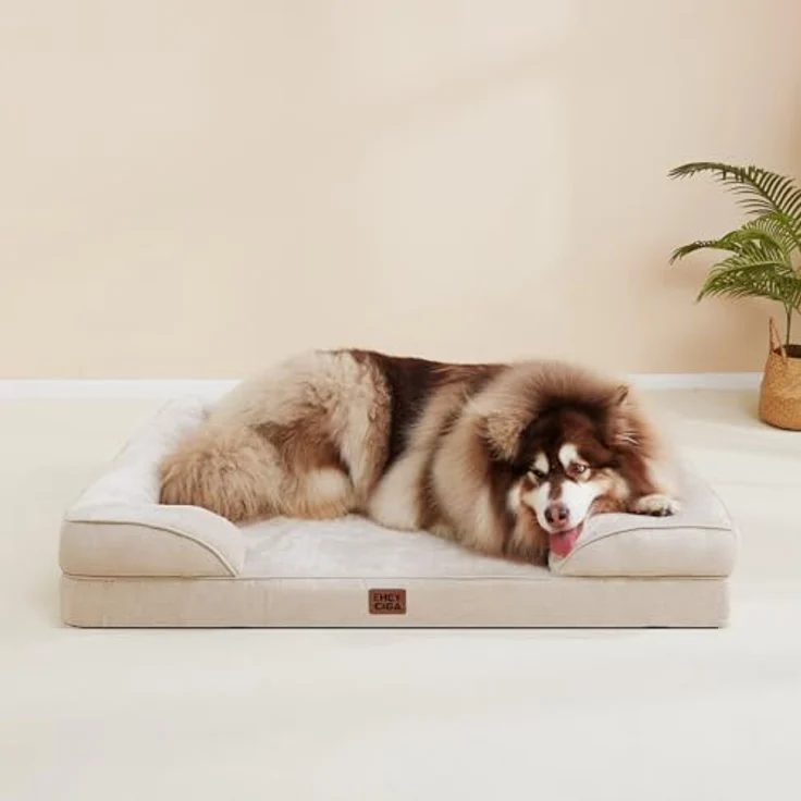 EHEYCIGA Orthopädisches Hundebett Grosse Hunde, Memory Foam, Mittelgroße Hunde, Waschbar, Wasserdicht rutschfest, mit Hohem Rand, Beige – Bild 10