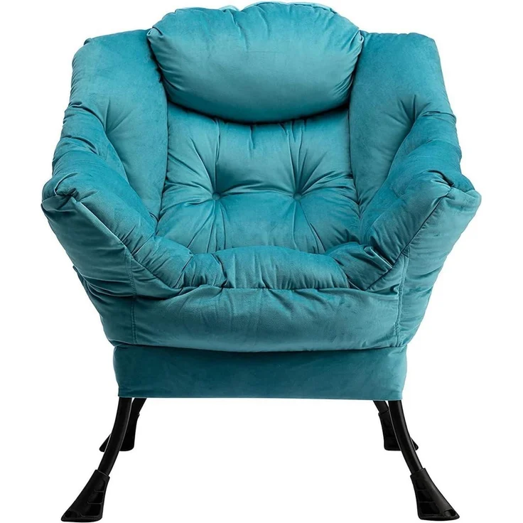 Ohrensessel Samt Relaxsessel Lesesessel Stahlrahmen Blauer See – Bild 7