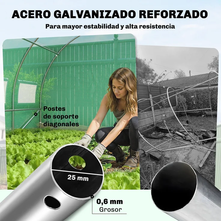 MELAYR, Tunnelgewächshaus 6x3x2 m mit Flügeltür, 12 Mesh-Fenstern und grün verzinkter Stahlkonstruktion – Bild 6