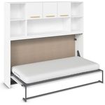 Rauch Möbel Albero, Bett, Schrankbett, Querklappbett, platzsparendes Wandbett mit Bettüberbau, Regal und Lattenrost, Liegefläche 90x200 cm, Farbe Weiß, Griffe Eiche massiv, 214 x 197 x 44 cm