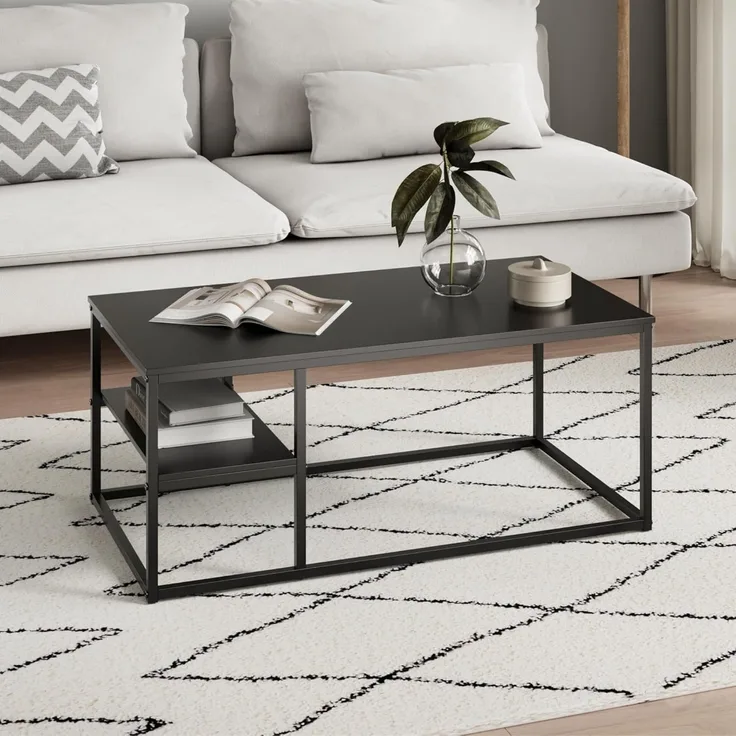Home Collective Couchtisch Beistelltisch Wohnzimmertisch Tisch Couch Mit Ablage, Mit Metallrahmen, 102x52x42 cm (BxTxH), Schwarz
