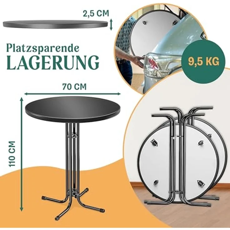KESSER® Gastro Stehtisch klappbar Bistrotisch 2er Set | Pulverbeschichtete Edelstahlplatte | höhenverstellbare Füße | Party-Tisch Ø 70cm | In- & Outdoor | Empfangstisch mit Husse | Klapptisch Schwarz – Bild 2