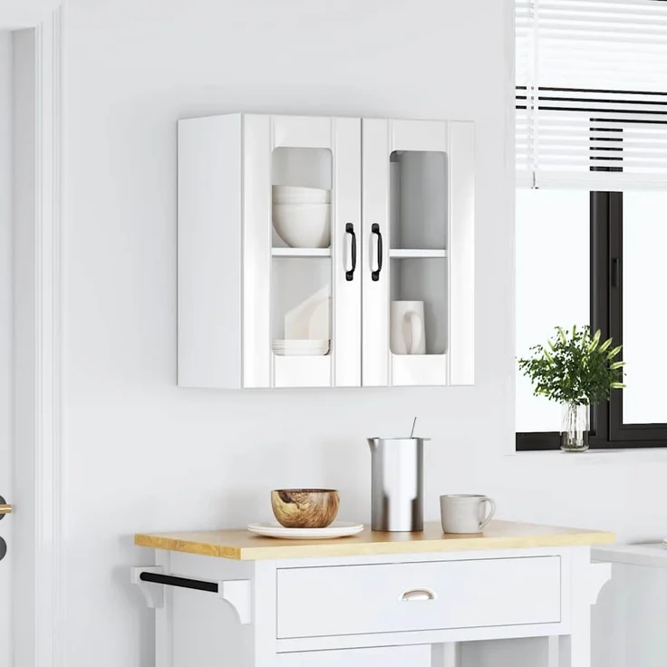 vidaXL Küchen-Hängeschrank mit Glastür Lucca Hochglanz-Weiß Holzwerkstoff 853909 – Bild 2