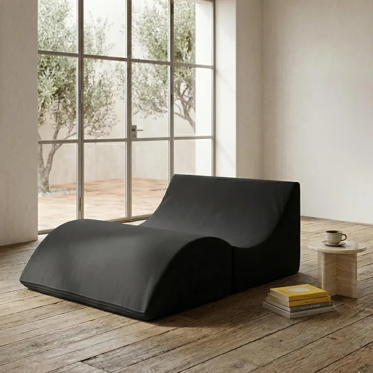 Talamo Italia - Klappbett Annabella, Puff umwandelbar in Doppelbett, 100% Made in Italy, Puff, umwandelbar in eine Chaiselongue aus Kunstleder, Cm 100x200h70, Schwarz