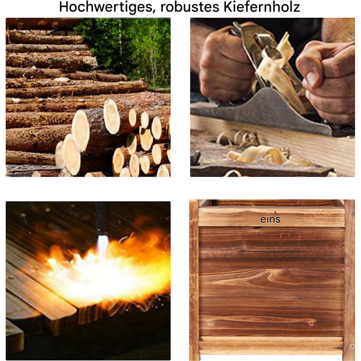 UNHO Blumenkästen Pflanzkasten Holz Pflanzkübel Rechteckig Blumenkasten Blumentopf Blumenkübel Hochbeet Frühbeet Garten Gemüsebeet Pflanzenkasten Tomaten 30x60x34 cm Braun – Bild 6