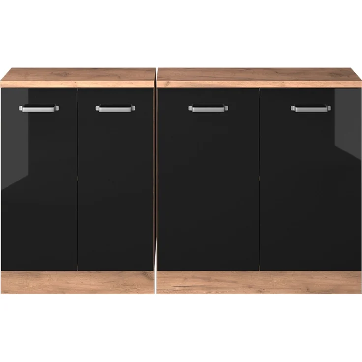 Küchenschrank für Dachschrägen R-Line Schwarz Hochglanz 140 cm 2er Set Schrankkorpuss 60 cm Tiefe Vicco – Bild 3
