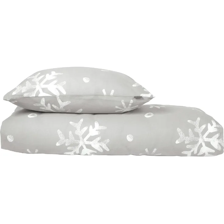 Schiesser Winter Bettwäsche Set Skadi mit weißen Schneeflocken auf superweichem Feinbiber, Farbe:Grau, Größe:135x200 cm