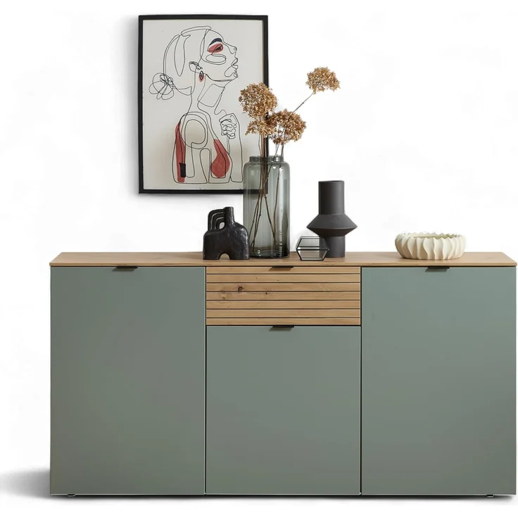 INA Sideboard in Schilfgrün, Artisan Eiche Optik FSC-Zertifiziert - Moderne Kommode mit Schublade und viel Stauraum - 180 x 90 x 45 cm (B/H/T) – Bild 1