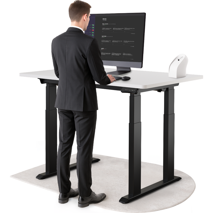 DESKSPACE Höhenverstellbarer Schreibtisch elektrisch mit leisem Dual-Motor – stabiles 4-Bein-Gestell (Schwarzes Gestell, Weiß Tischplatte, 140×70 cm)