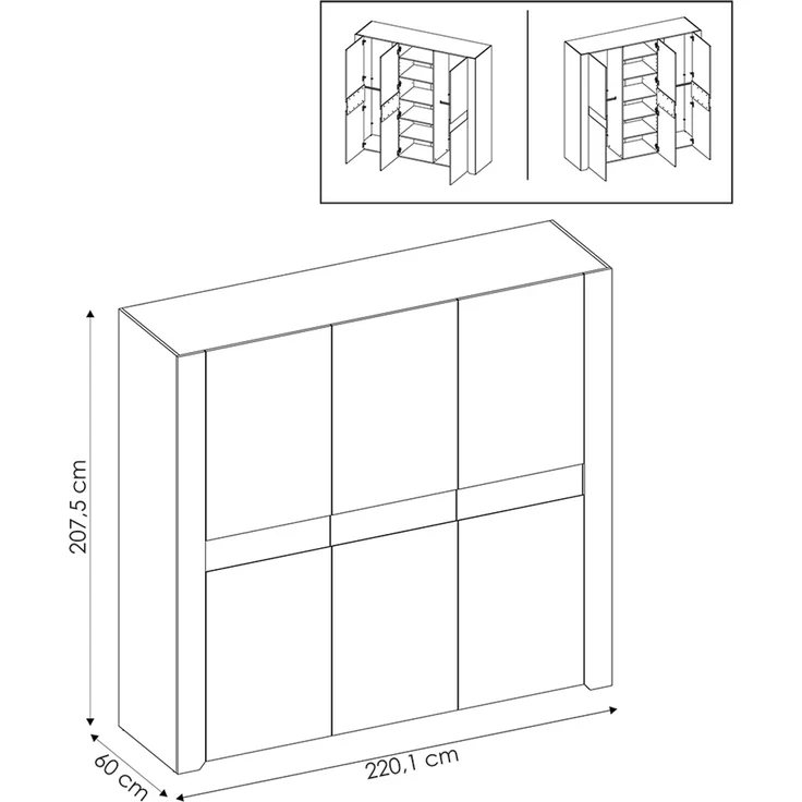 Kleiderschrank 3-türig, weiß Eiche, AMANTEA-129 – Bild 5