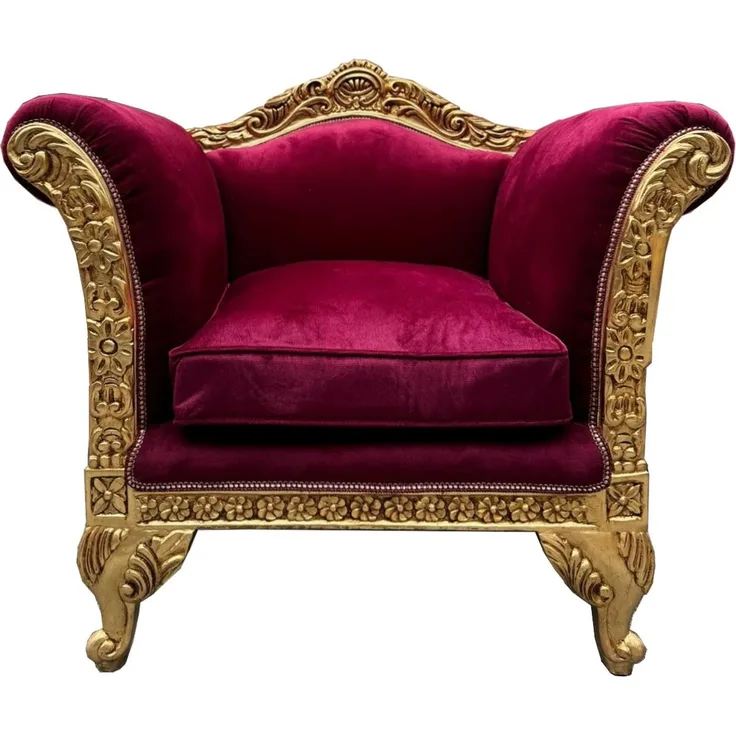 Casa Padrino Barock Lounge Sessel Bordeauxrot / Gold - Barockstil Möbel
