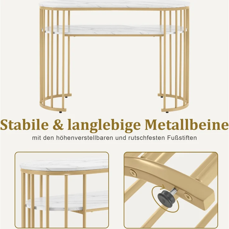M MCombo Schreibtisch ohne Schubladen, Schminktisch ohne Spiegel Marmor-Weiß Gold, Manikürtisch, Nageltisch aus Holz Metallgestell, Computertisch Wohnzimmer Modern, 2482 – Bild 6