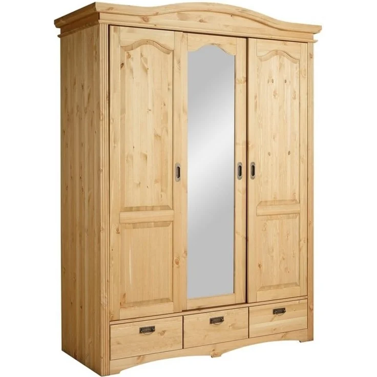 Home affaire Schiebetürenschrank Konrad, Landhausstil, rustikal, mit Schubladen + Spiegel, Kassetten massive Kiefer, FSC®-zertifiziert, Messinggriffe, mehrere Varianten – Bild 4