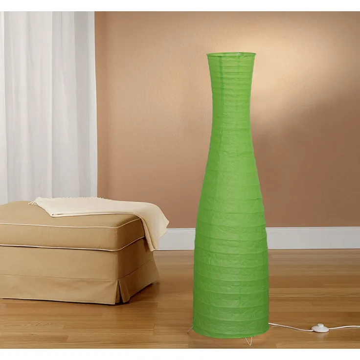 TRANGO LED Stehlampe, 1231-027L Design Reispapier Leuchte *SWEDEN* Reispapierlampe *HANDMADE* Stehleuchte mit grünem Lampenschirm inkl. 2x E14 LED Leuchtmittel & 2m Zuleitungskabel, warmweiß, Form: Flaschen - Höhe: 125cm Wohnraumlampe - Standlampe