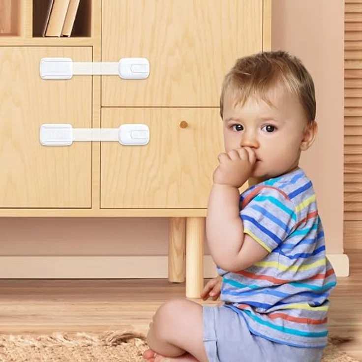 ECHOCUBE 10 Stück Kindersicherung für Schrank, Verstellbare Baby Schubladensicherungen mit 3M Kleber, Baby Sicherheitsschlösser für Schränke, Schubladen, Kühlschrank - Kein Bohren erforderlich (Weiß) – Bild 8