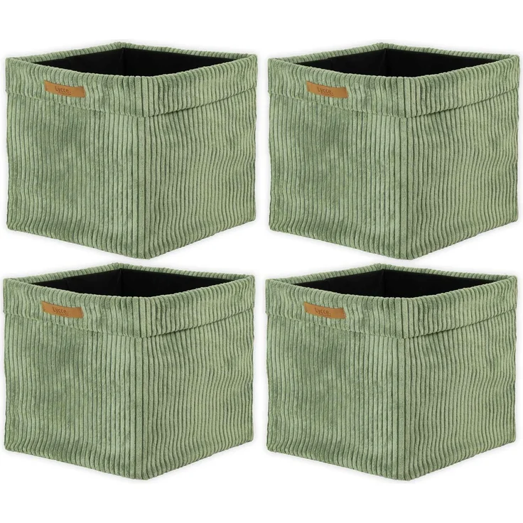 Lycce faltbare Aufbewahrungsbox, 4er Set - Cord, passend für Kallax Regal, abnehmbarer Bezug, robust, formstabil Salbeigrün 31x33x33cm – Bild 2