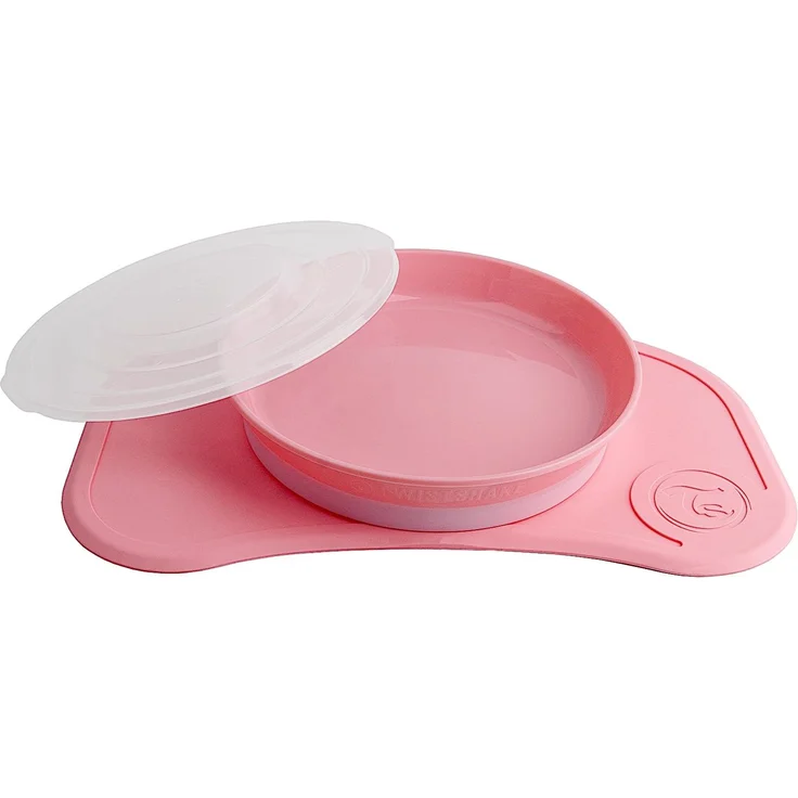 Twistshake Click-Mat Mini + Platte | Anti-Rutsch-Geschirrset für Babys | Babyteller + Baby-Tischset (31x17) | BPA-freier Baby-Entwöhnungsteller | Essenstrainingsplatte für Kinder ab 6m+ | Rosa