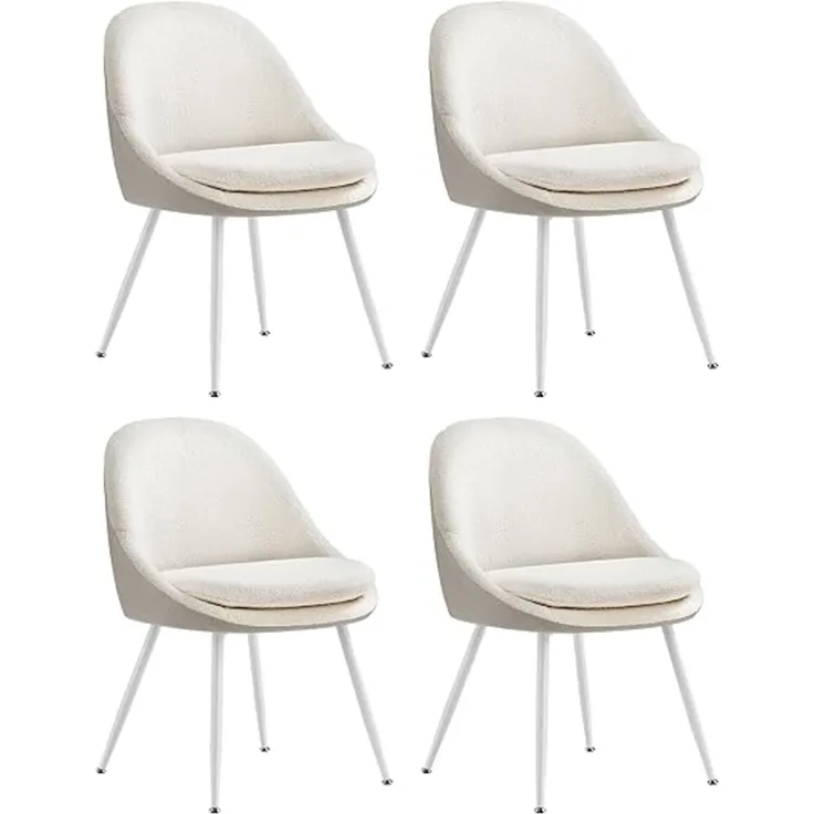 VASAGLE Esszimmerstuhl 4er Set, Küchenstuhl, bis 120 kg belastbar, Kissen mit 5,5 cm dickem Schaumstoff gepolstert, nach außen stehende Beine, für Büro Wohnzimmer, cremeweiß-wolkenweiß KDCDE184W14