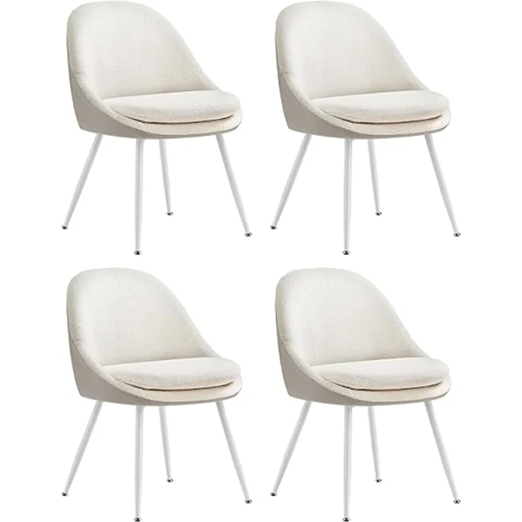 VASAGLE Esszimmerstuhl 4er Set, Küchenstuhl, bis 120 kg belastbar, Kissen mit 5,5 cm dickem Schaumstoff gepolstert, nach außen stehende Beine, für Büro Wohnzimmer, cremeweiß-wolkenweiß KDCDE184W14 – Bild 1