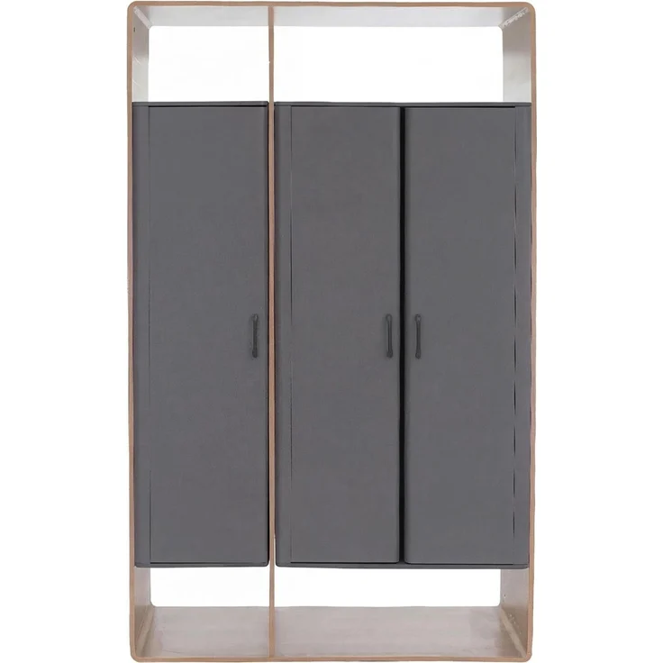 Schrank HWC-P43, Garderobenschrank Kleiderschrank Highboard 3 Türen MDF 200x120x55cm ~ Rivera-Eiche-Optik, dunkelgrau – Bild 7