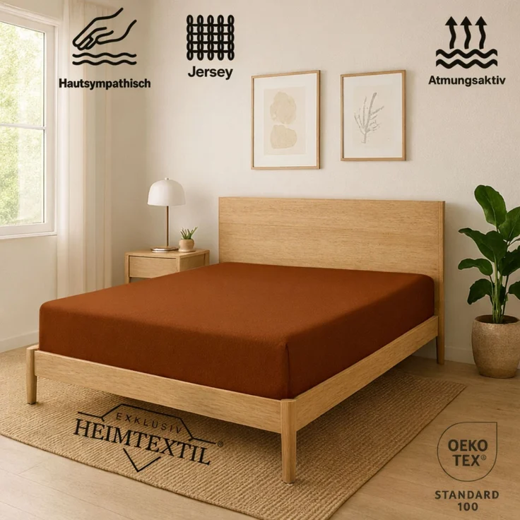 EXKLUSIV HEIMTEXTIL Jersey Spannbettlaken 140x200 cm Schokobraun 100% Baumwolle Öko - Tex Zertifiziert Bed-Sheet Bettlaken Spannbetttuch – Bild 2