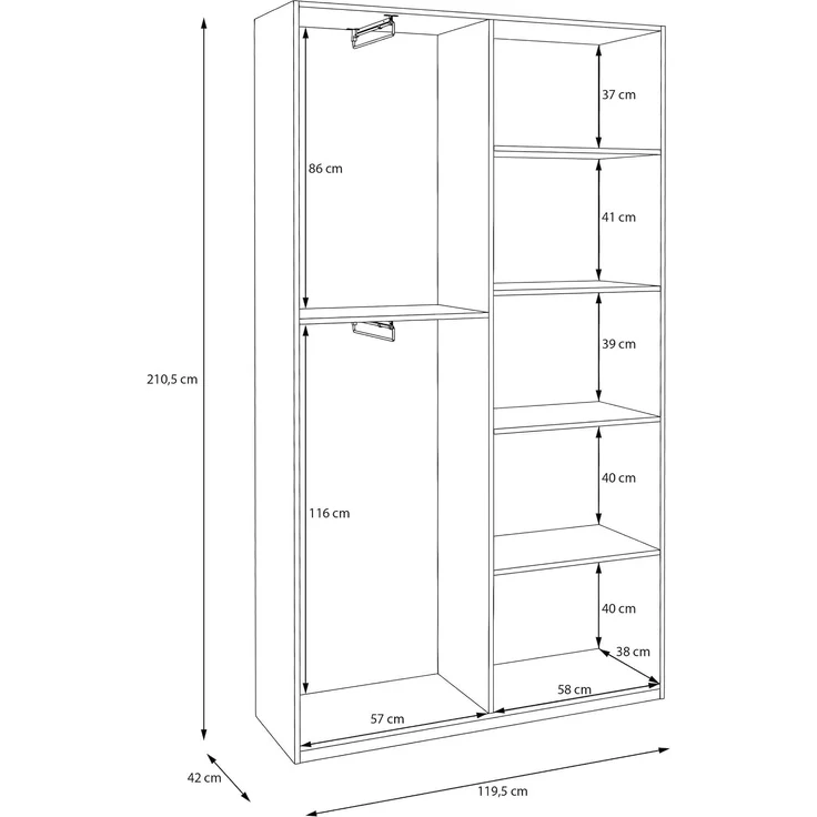 Forte HOME NOOK Mehrzweckschrank, modern mit 2 Türen, Holzwerkstoff, Weiß, 119,5x210,5x42 cm – Bild 2