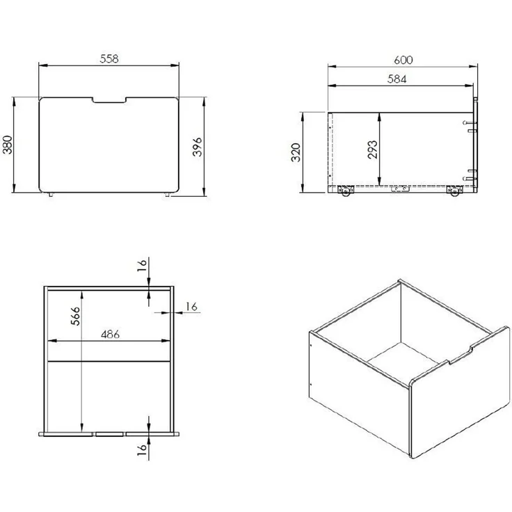 Bettschublade Karolina 56x60x40 Bettschubkasten MDF Grau – Bild 2
