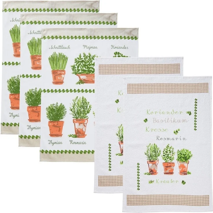 Erwin Müller Geschirrtuch Geschirrtuch-Set "Kräuter" 5-teilig, Baumwolle – Bild 1