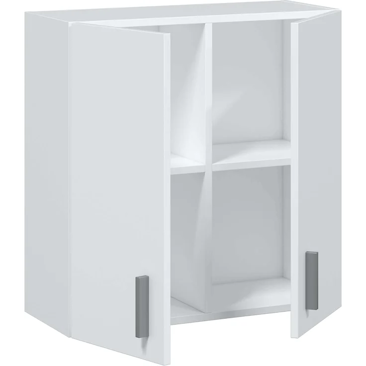 Habitdesign, Hängeschrank – kompakter Mehrzweckschrank in Mattweiß mit 2 Türen und Regalfächern, ideal für Bad, Küche oder Waschküche, Maße: 59 x 60 x 26,5 cm (B x H x T) – Bild 4