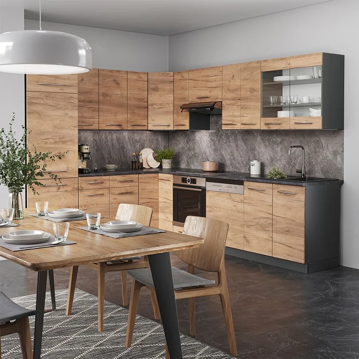 Eckküche Fame-Line Goldkraft Eiche/Anthrazit 287 x 60 cm , AP Marmor Vicco – Bild 2