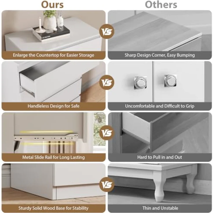 Jocoevol Kommode mit 5 Schubladen, Komodenschrank, Schubladenschrank, Moderner Schubladenschrank, Holzkommode mit Tiefen Schubladen für Wohnzimmer Schlafzimmer Eingangsbereich, 60 x 39 x 100 cm, Weiß – Bild 4