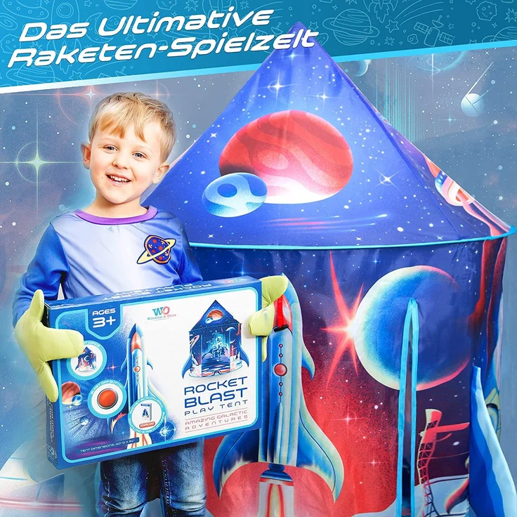 W&O Rocket Ship Play Tent with Blast Off Button - Rocket Tent , Pop Up Tents for Kids, Rocket Ship Tent , Space Tent, Space Toys , Kids Tent Indoor & Outdoor, Kids Play Tent, Play Tents, Rocket Toy – Bild 6