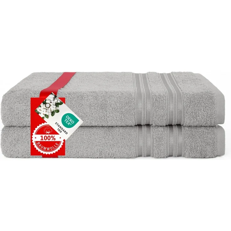 HAMMETEX Duschtuch 2er Set Badetücher 70x140 cm, 100% Baumwolle, Weich & Saugstark, Frottier (Set, 2-St), mit Bordüre, einfarbig, weich – Bild 3