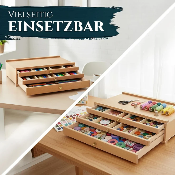 Artina Aufbewahrungsbox Malkoffer leer Troyes mit 3 Schubladen (BxTxH), 41x26x11cm, Utensilienkoffer Holzkoffer aus Buchenholz - Malkoffer – Bild 5