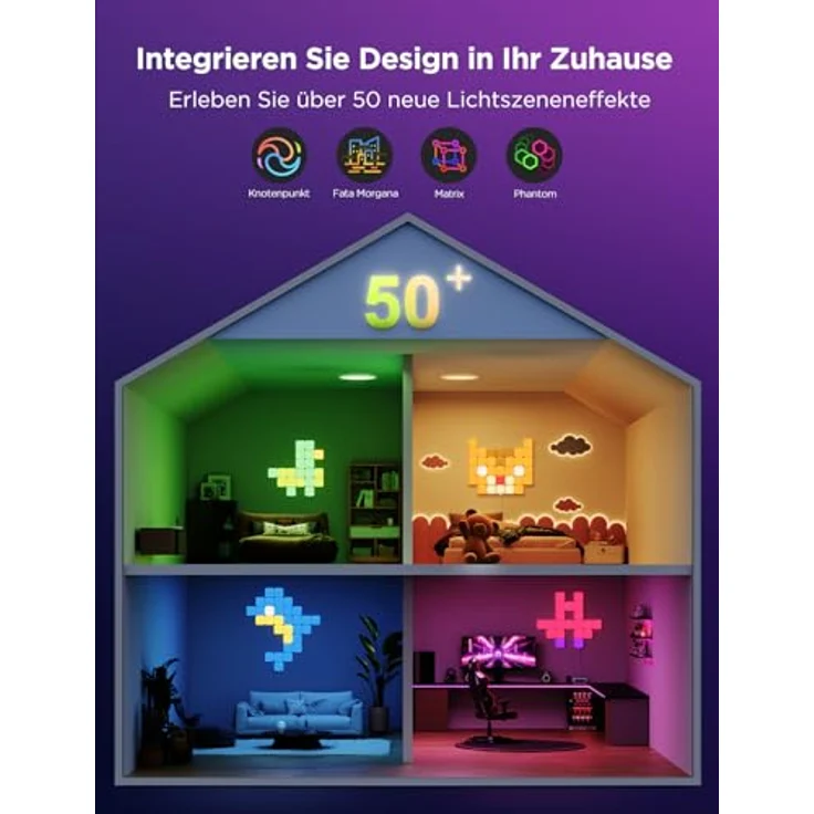 Govee Mini-Panelleuchten, LED-Wandpaneele, RGBIC, Matter/Alexa/Google Assistant, Musiksync, 20er-Pack – Bild 6