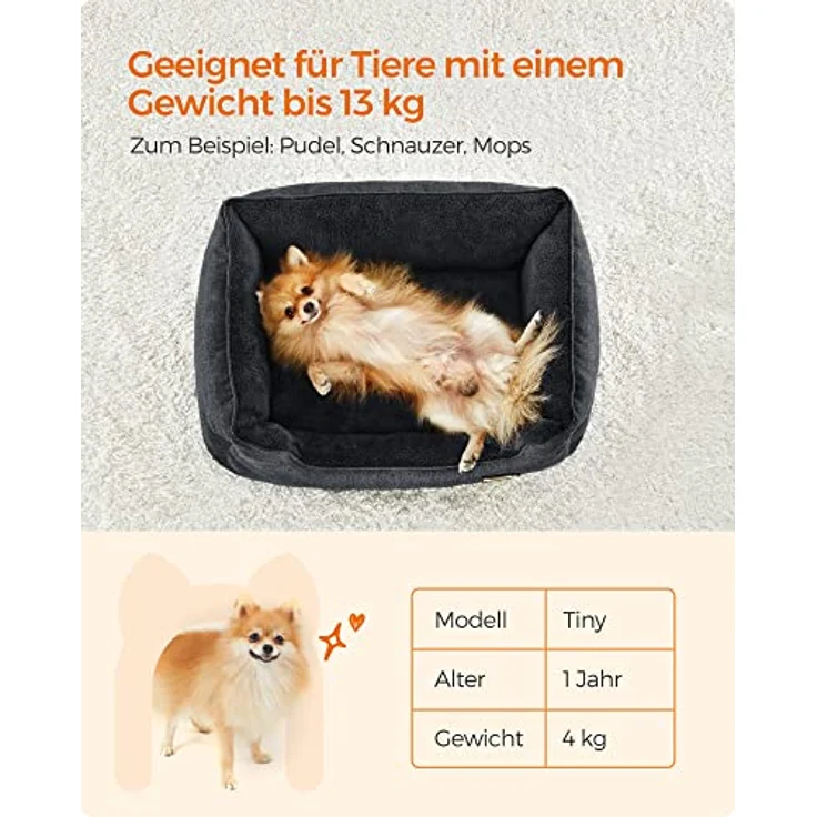 Feandrea Hundebett, Hundekissen in Leinenoptik, Hundekorb, erhöhte Ränder, rutschfeste Unterseite, Bezug abnehmbar waschbar, M, für kleine Hunde, 70 x 55 x 21 cm, dunkelgrau PGW010G01 – Bild 10