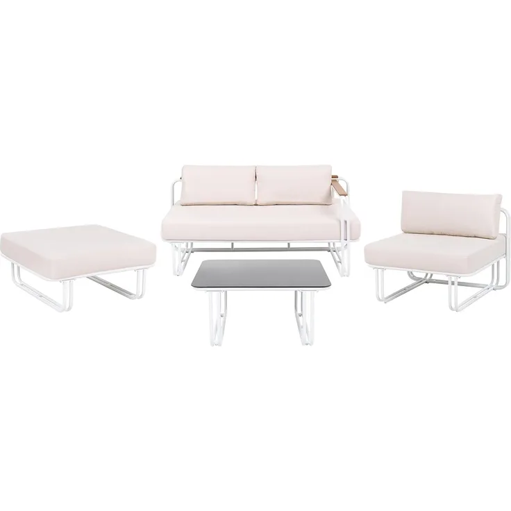 Lounge Set mit Tisch und Ottomane 3-Sitzer CAMEROTA Metall Weiß